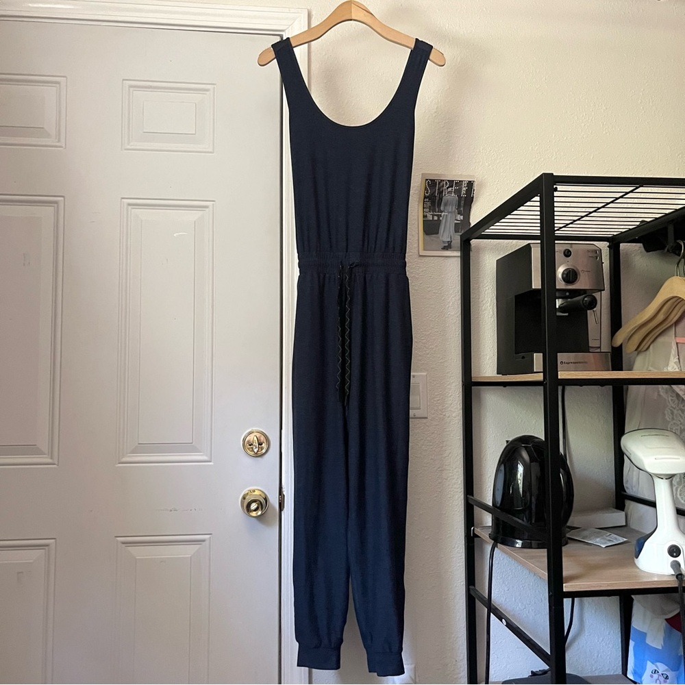 WE WANDER blue criss cross back‎ sleeveless atheltic knit jumpsuit